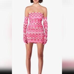 Miscreants London Strapless Mini Dress gloves 2-PC Set Pink White UK 6 US 8